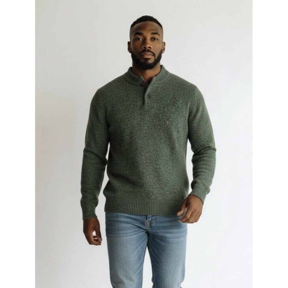 L.L.Bean Ragg 100% Lambswool Henley Sweater Green XXL Chunky Knit Pullover Men’s